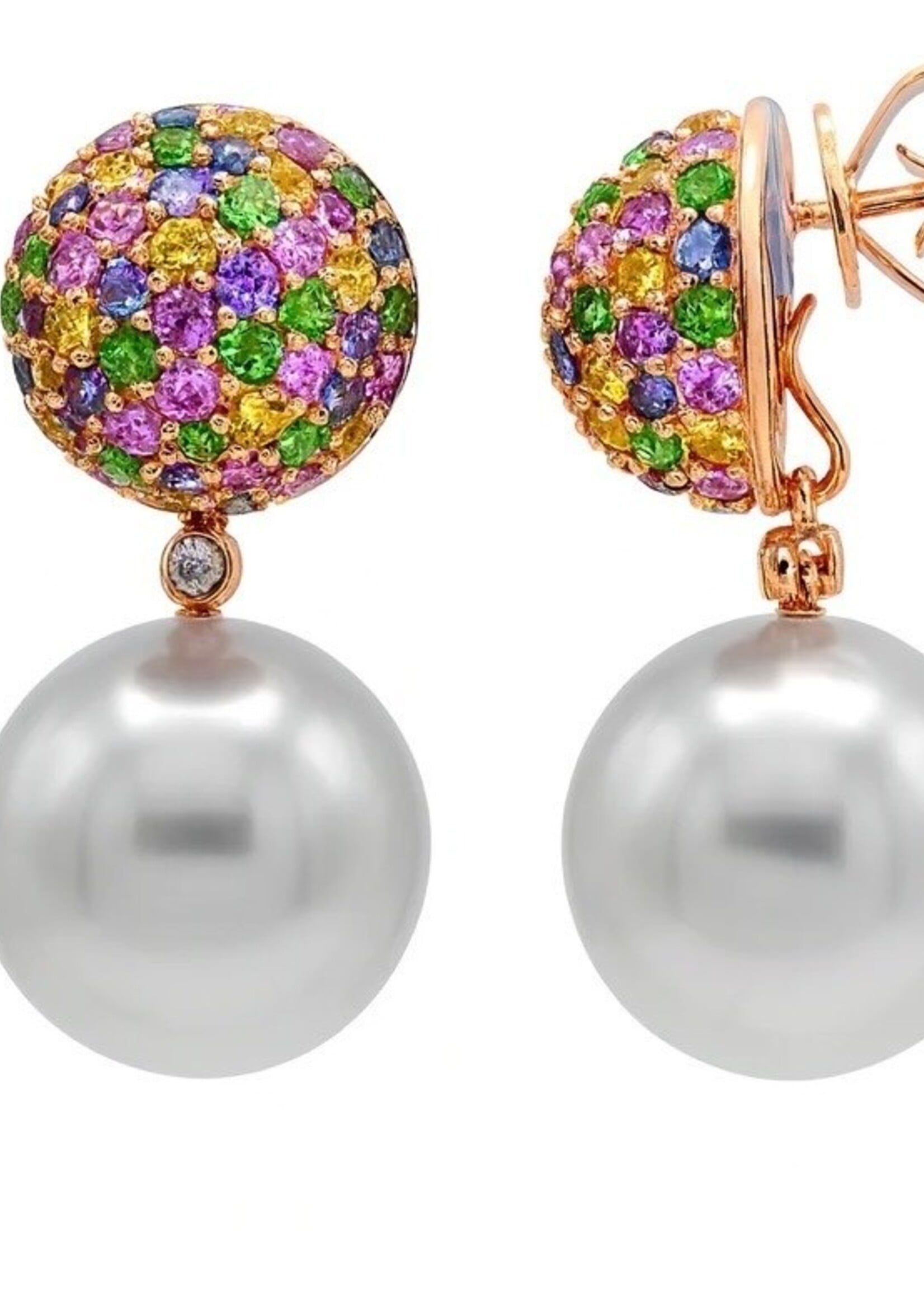 14k Gold .32ct Diamond Earrings with Removable South Sea Pearl Drops