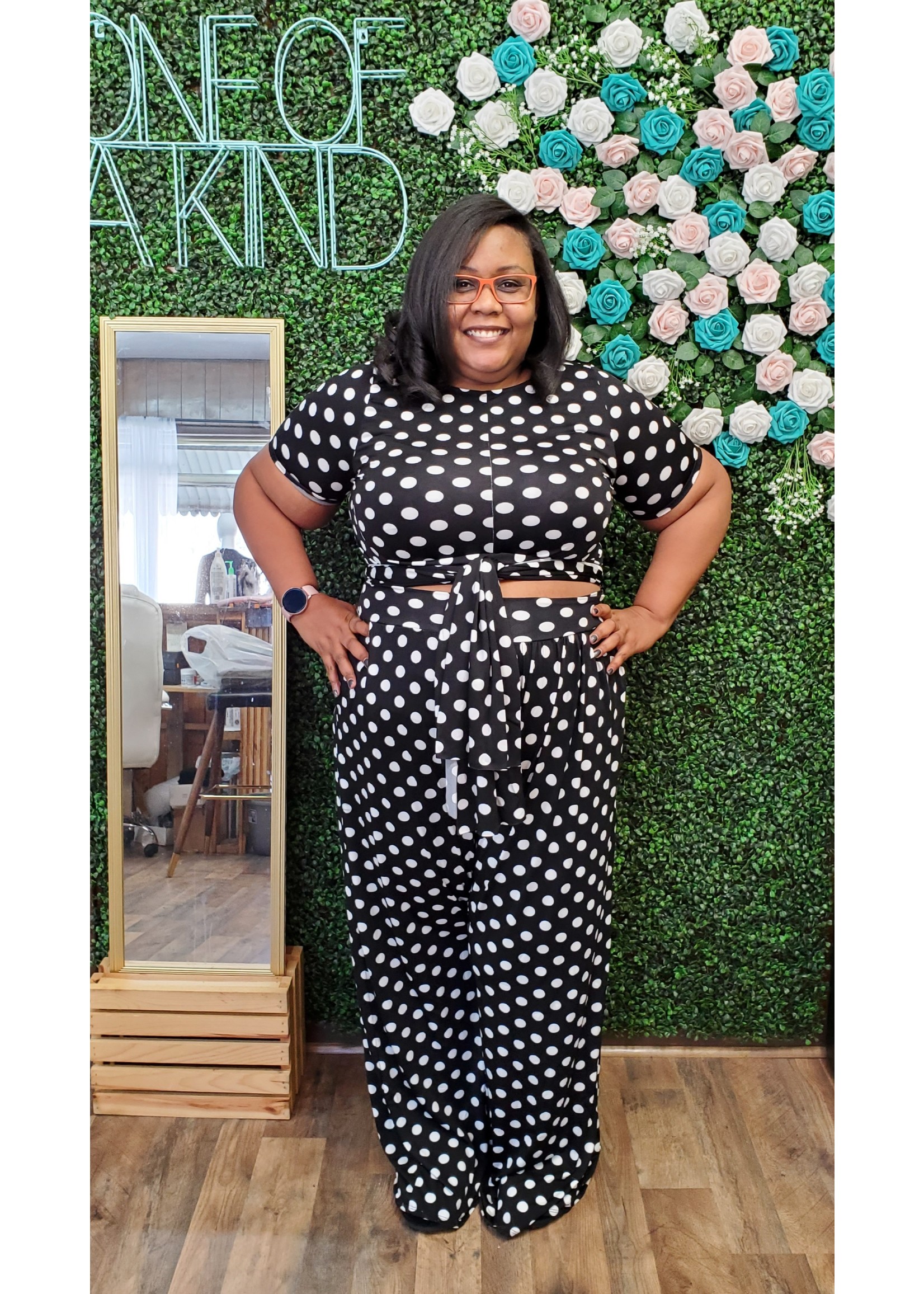 Black Polka Dot 2piece Pant Set 
