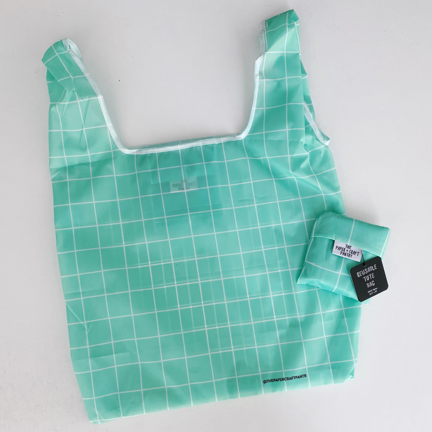 The Paper + Craft Pantry Mint Grid Reusable Nylon Tote