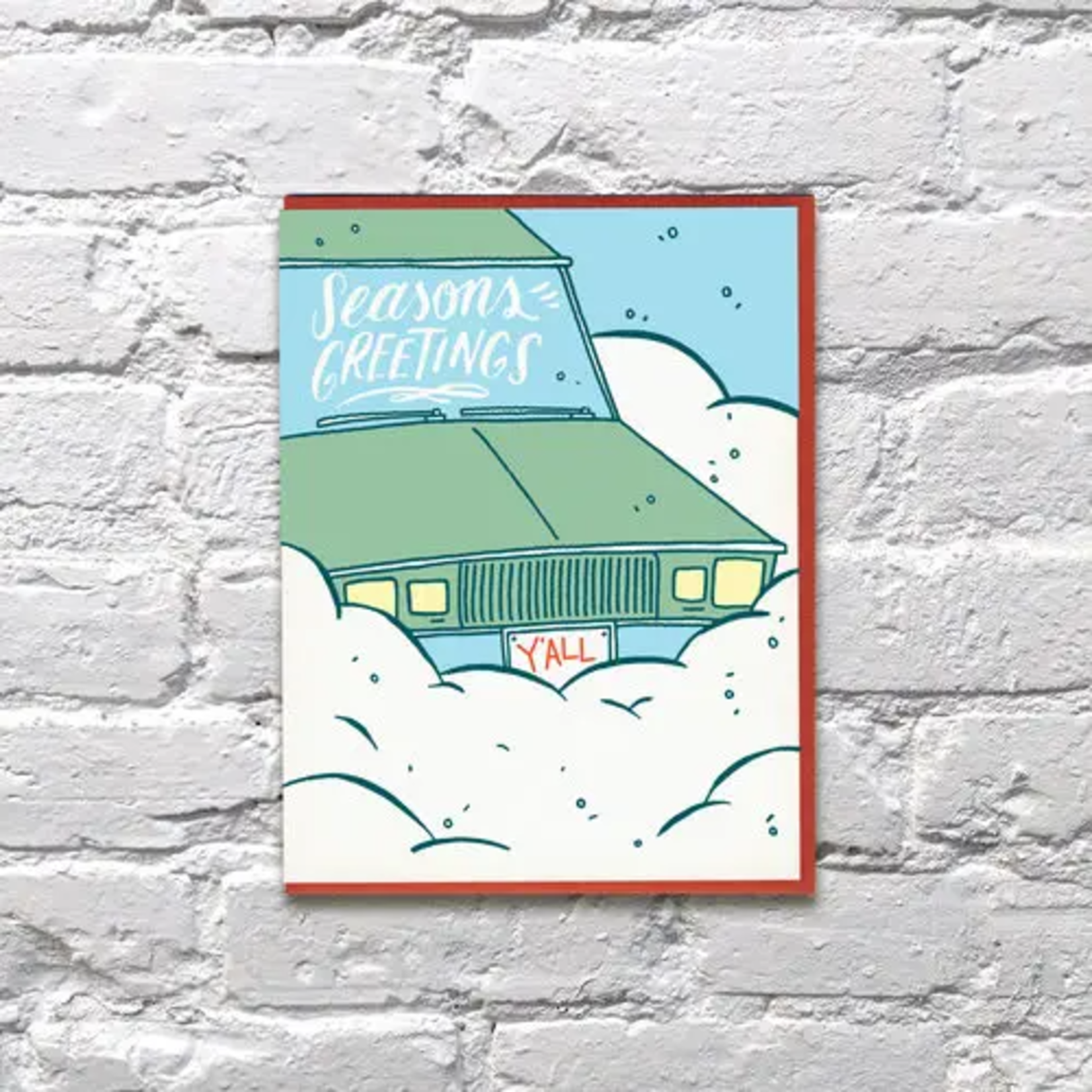 Bench Pressed Snowy Car Seasons Greetings Greeting Card