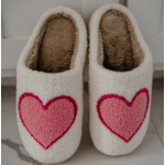 White Fuzzy Pink Heart w/ Red Outline Slippers