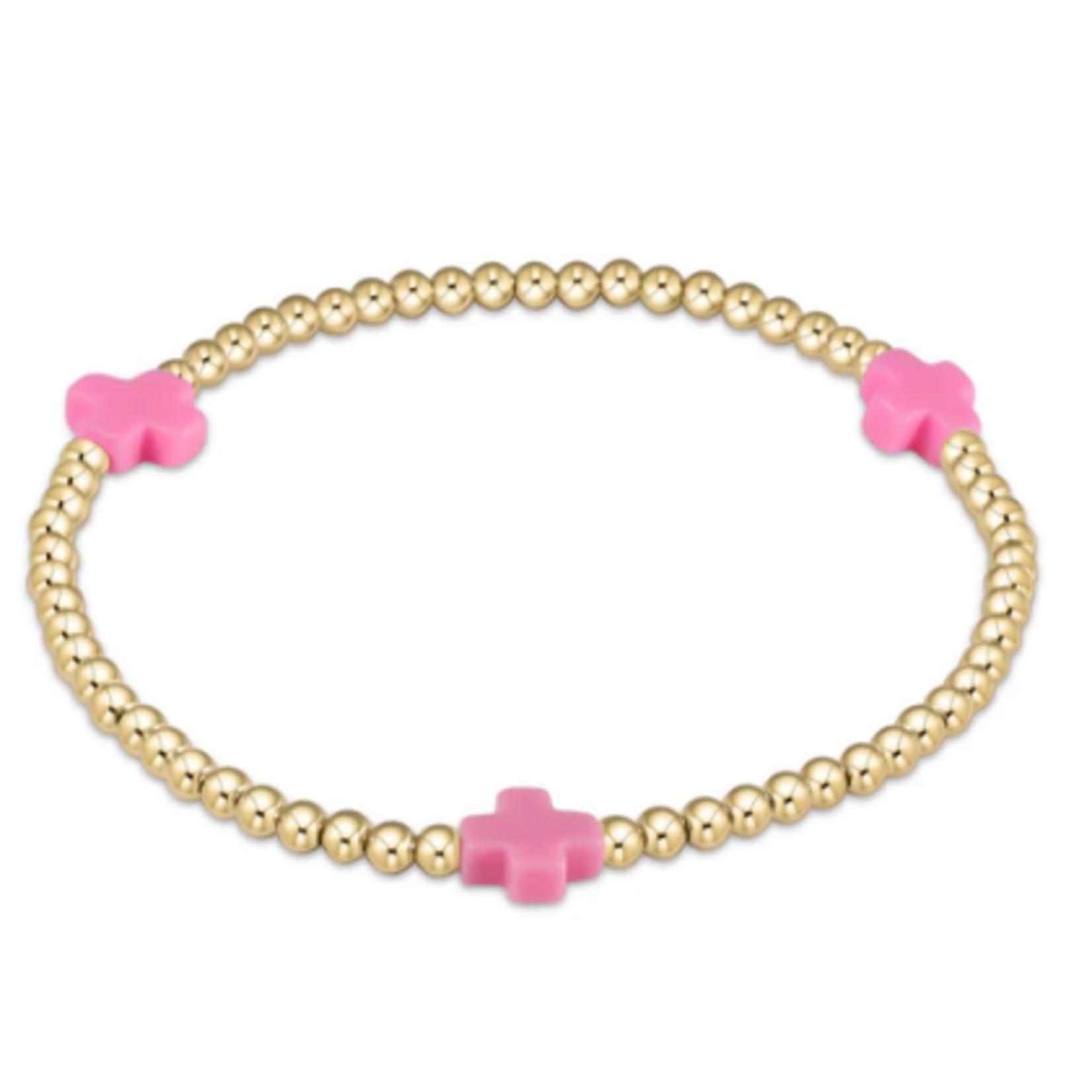 enewton Signature Cross Gold Pattern 3mm Bead Bracelet Bright Pink