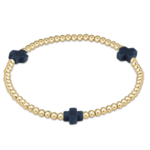 enewton Signature Cross Gold Pattern 3mm Bead Bracelet Navy