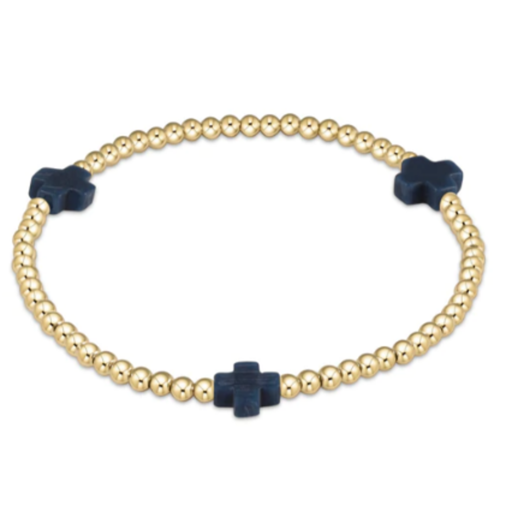 enewton Signature Cross Gold Pattern 3mm Bead Bracelet Navy