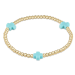 enewton Signature Cross Gold Pattern 3mm Bead Bracelet Turquoise