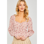 Mauve Floral Print Long Sleeve Smocked Blouse