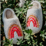 White Fuzzy Rainbow Slippers