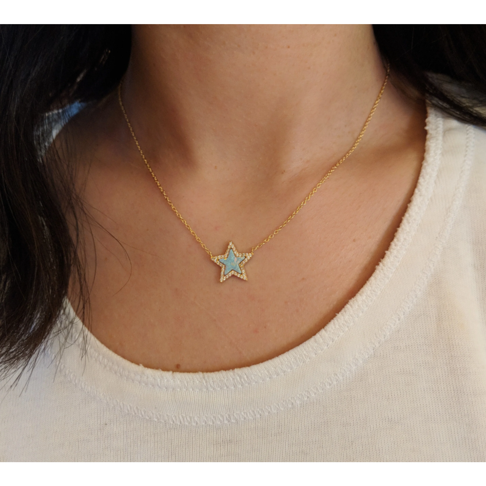 Opal Star Necklace - White Opal/Gold