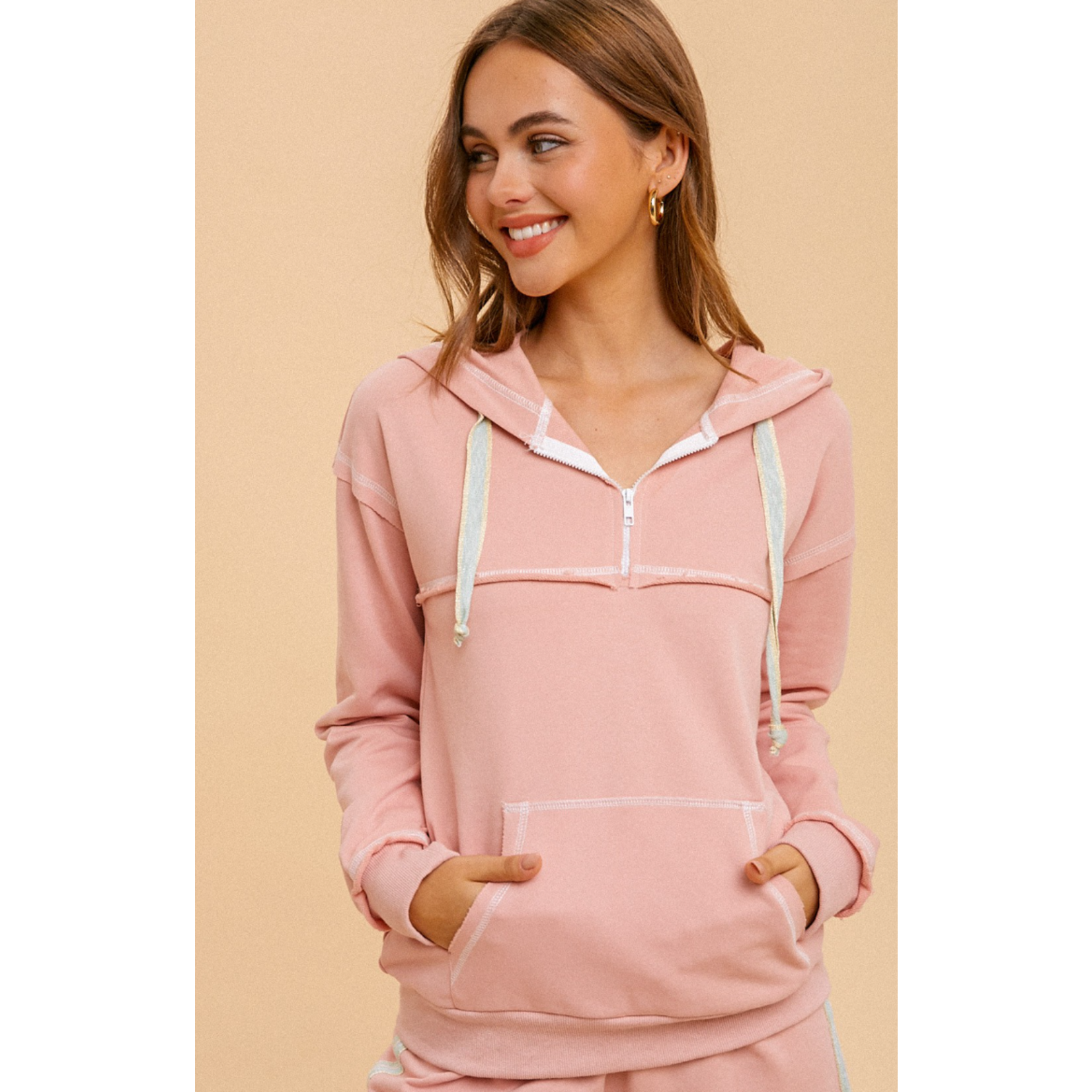 French Terry Half Zip Up Hoodie