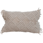 Cotton Macrame Lumbar Pillow w/ Fringe