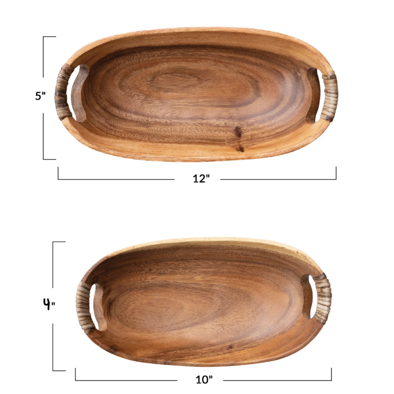 Acacia Wood Bowls w/ Rattan Wrapped Handles