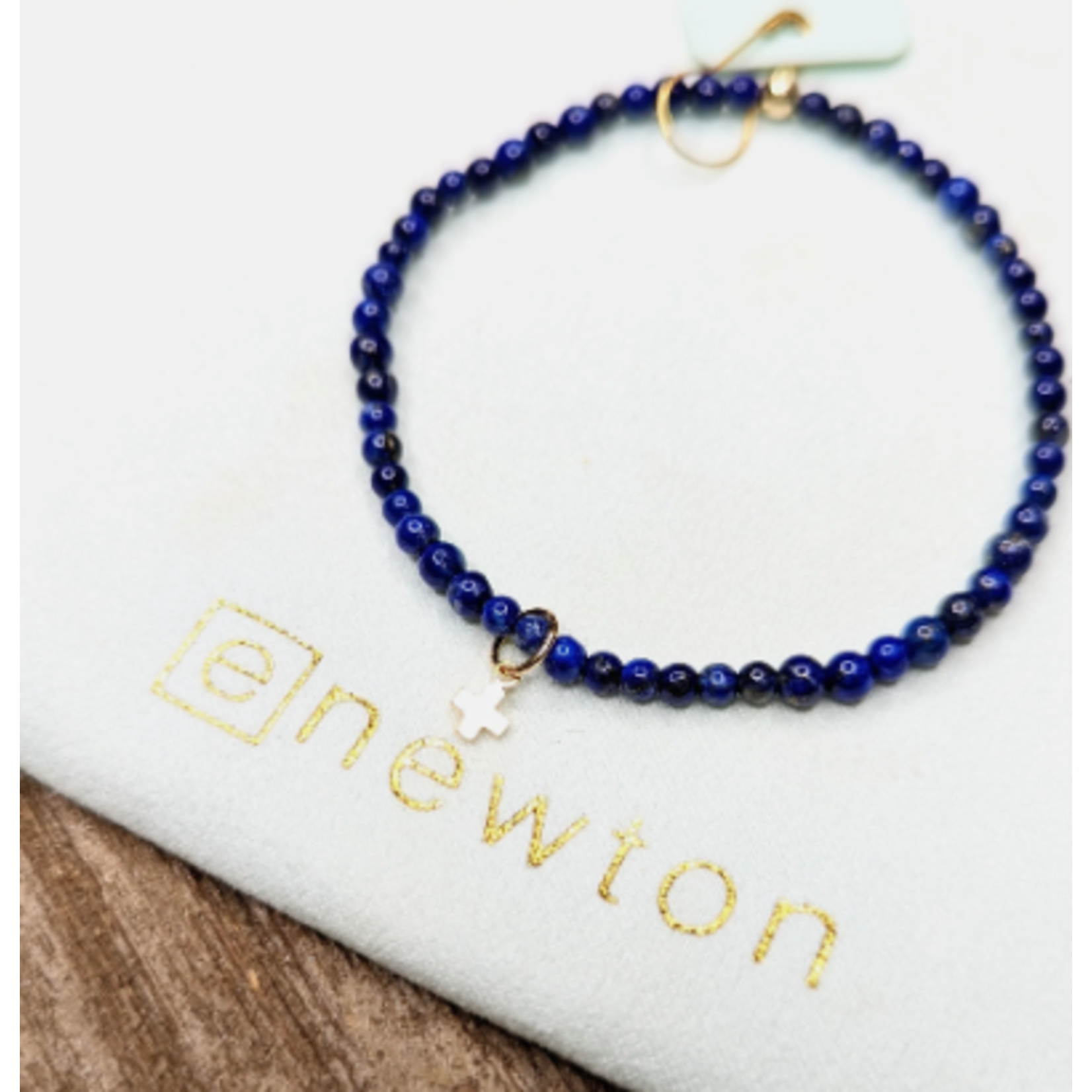 enewton Gemstone 3mm Bead Bracelet - Lapis - Signature Cross Smal Gold Charm