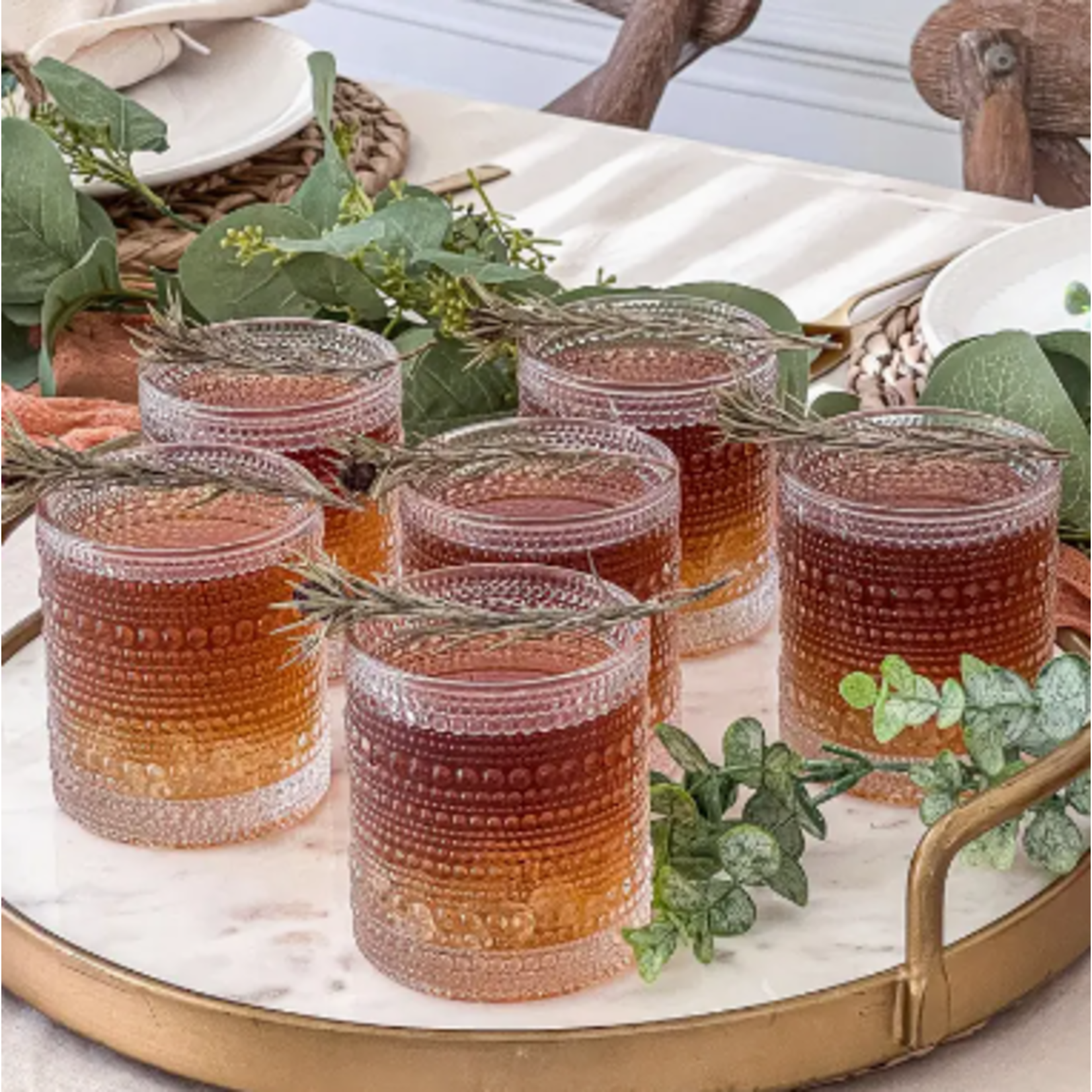 10 oz Textured Beaded Clear Old Fashion Drinking Glasses