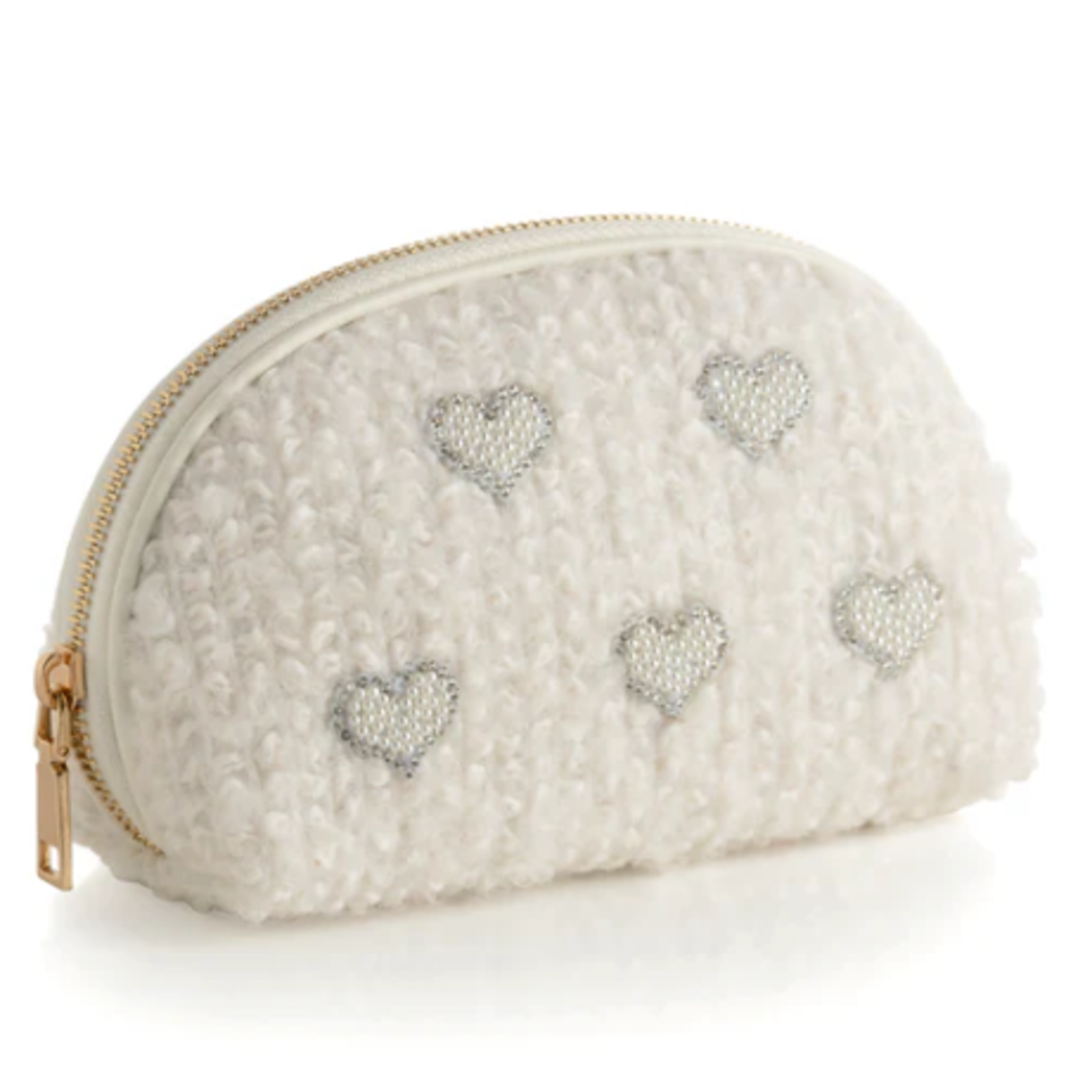 Heart Boucle Zip Pouch Ivory
