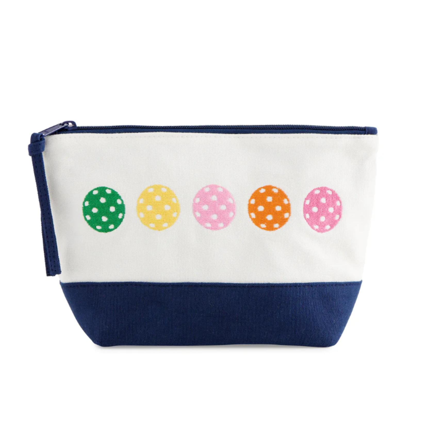 Pickleballs Zip Pouch, Ivory & Navy