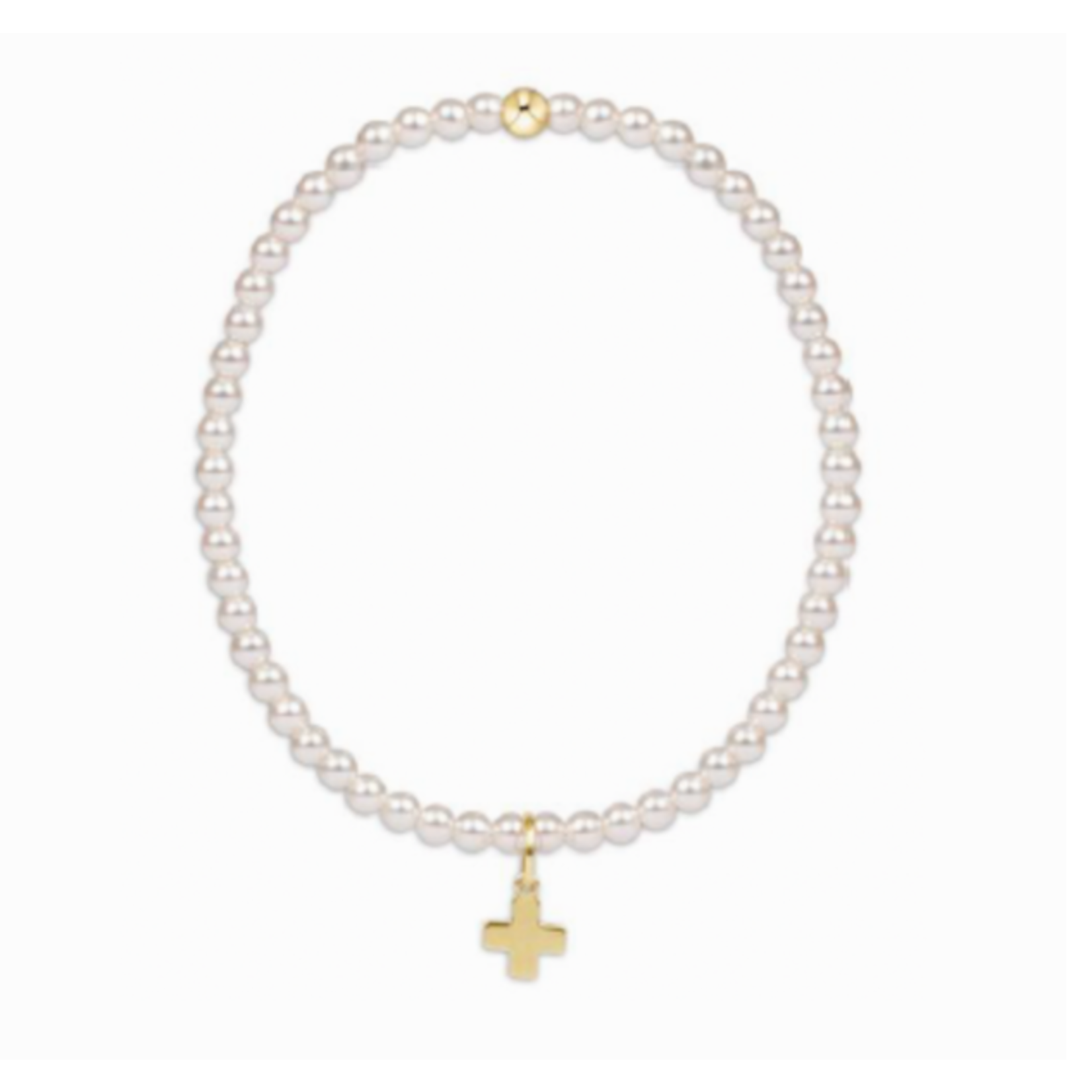 enewton Classic Pearl 3mm Bead Bracelet-Signature Cross Gold Charm
