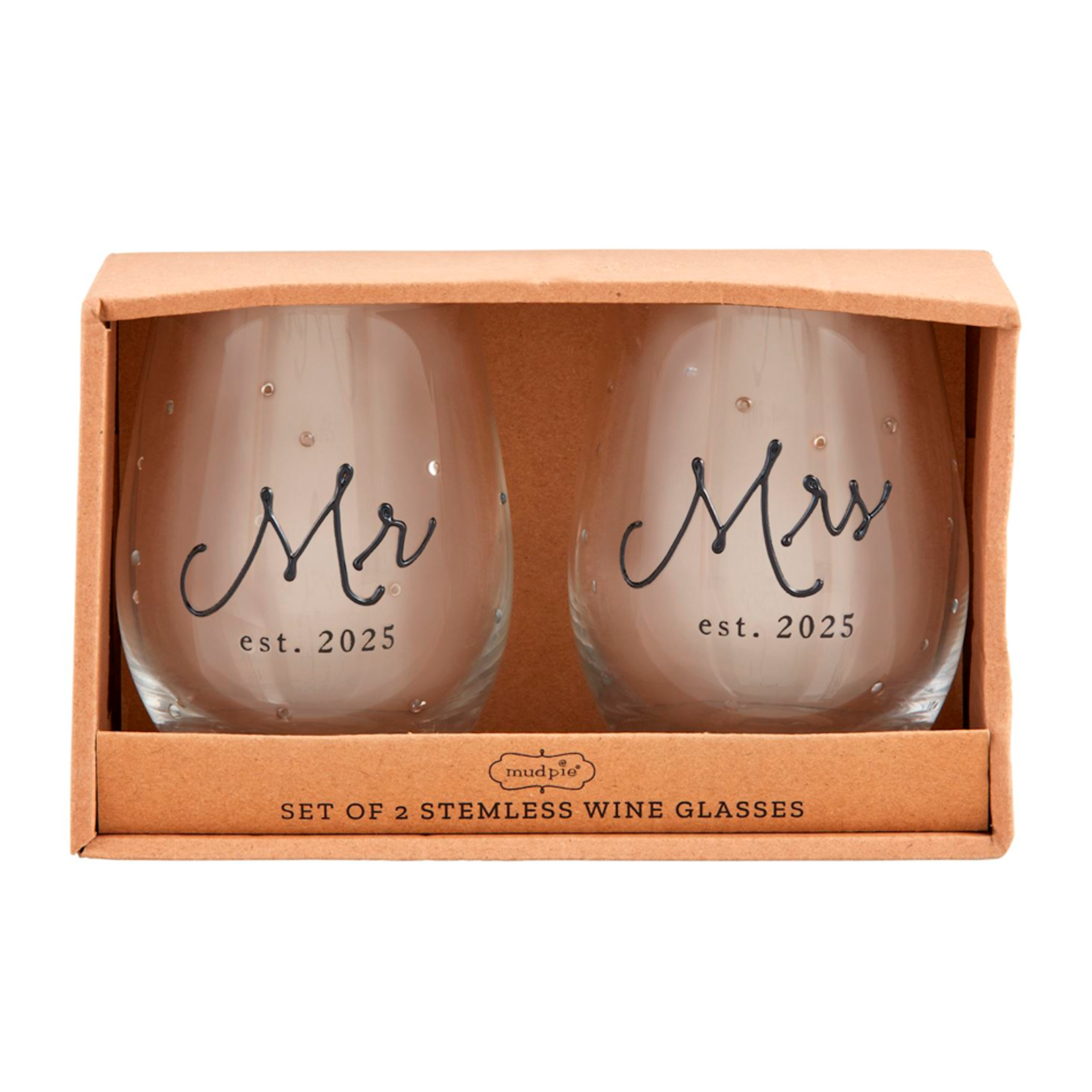Mud Pie Mr & Mrs Est 2025 Glass Set