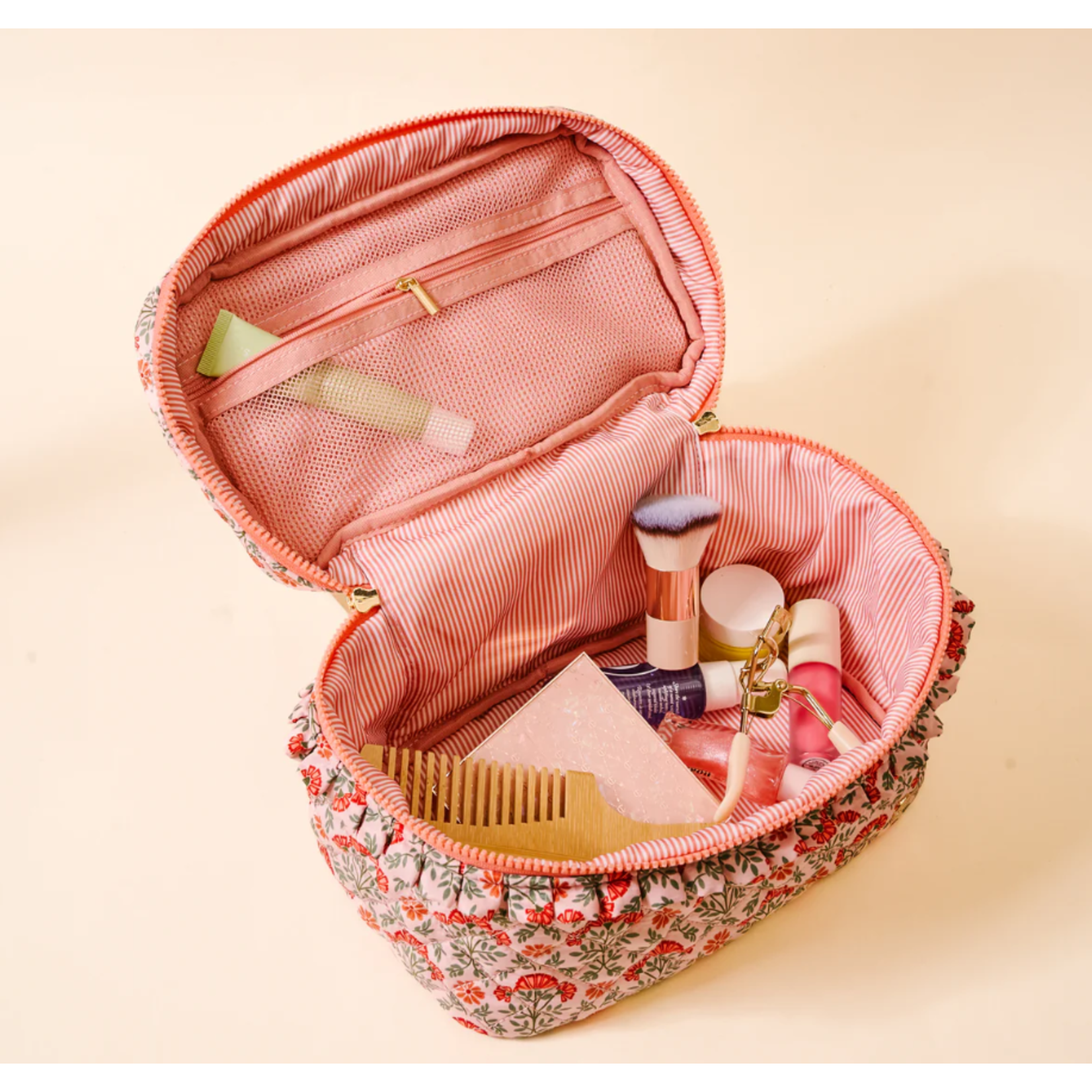 The Darling Effect Glam & Go Quilted Cosmetic Bag - Everbloom Dusty Rose