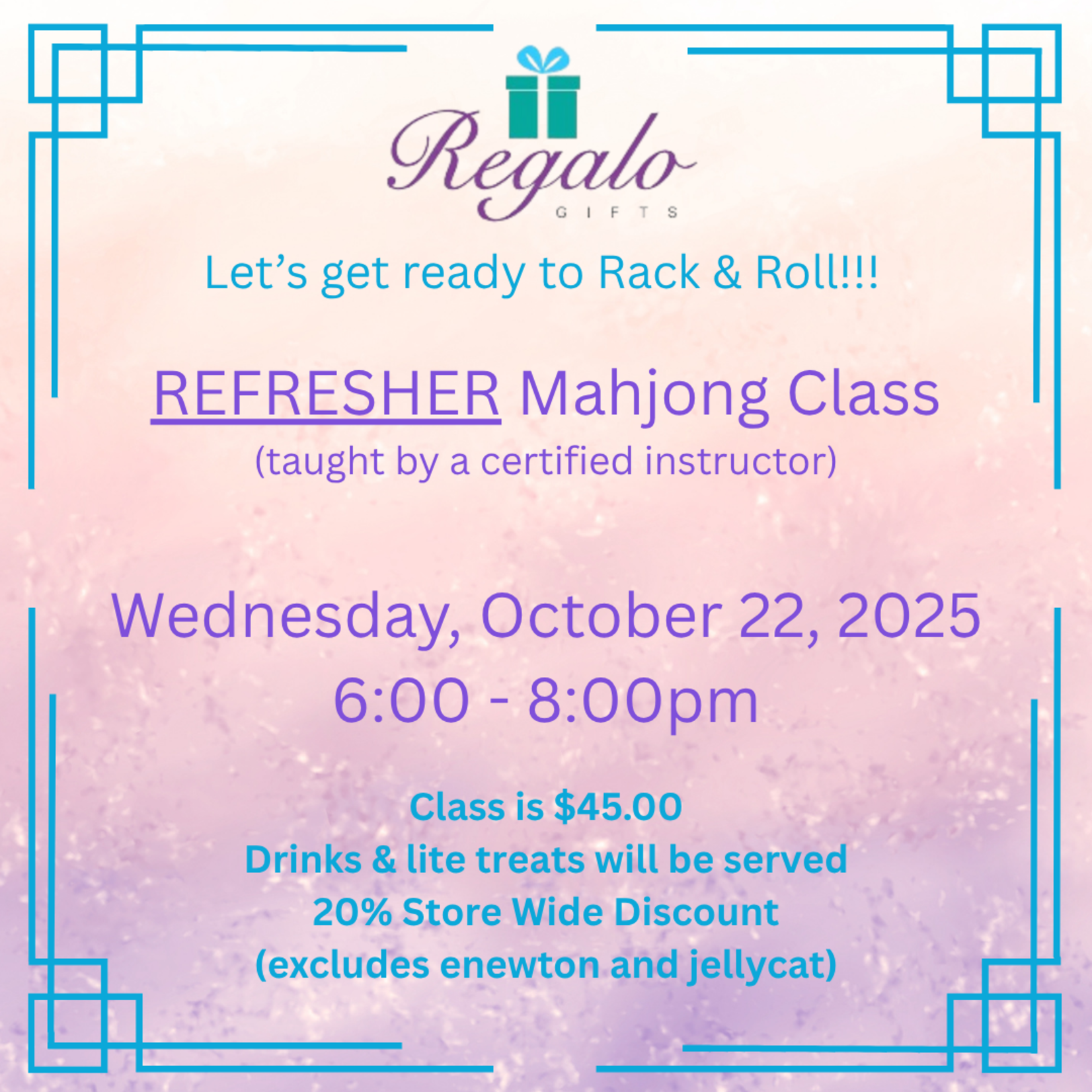 REFRESHER MAHJONG CLASS - Wednesday, October 22, 2025