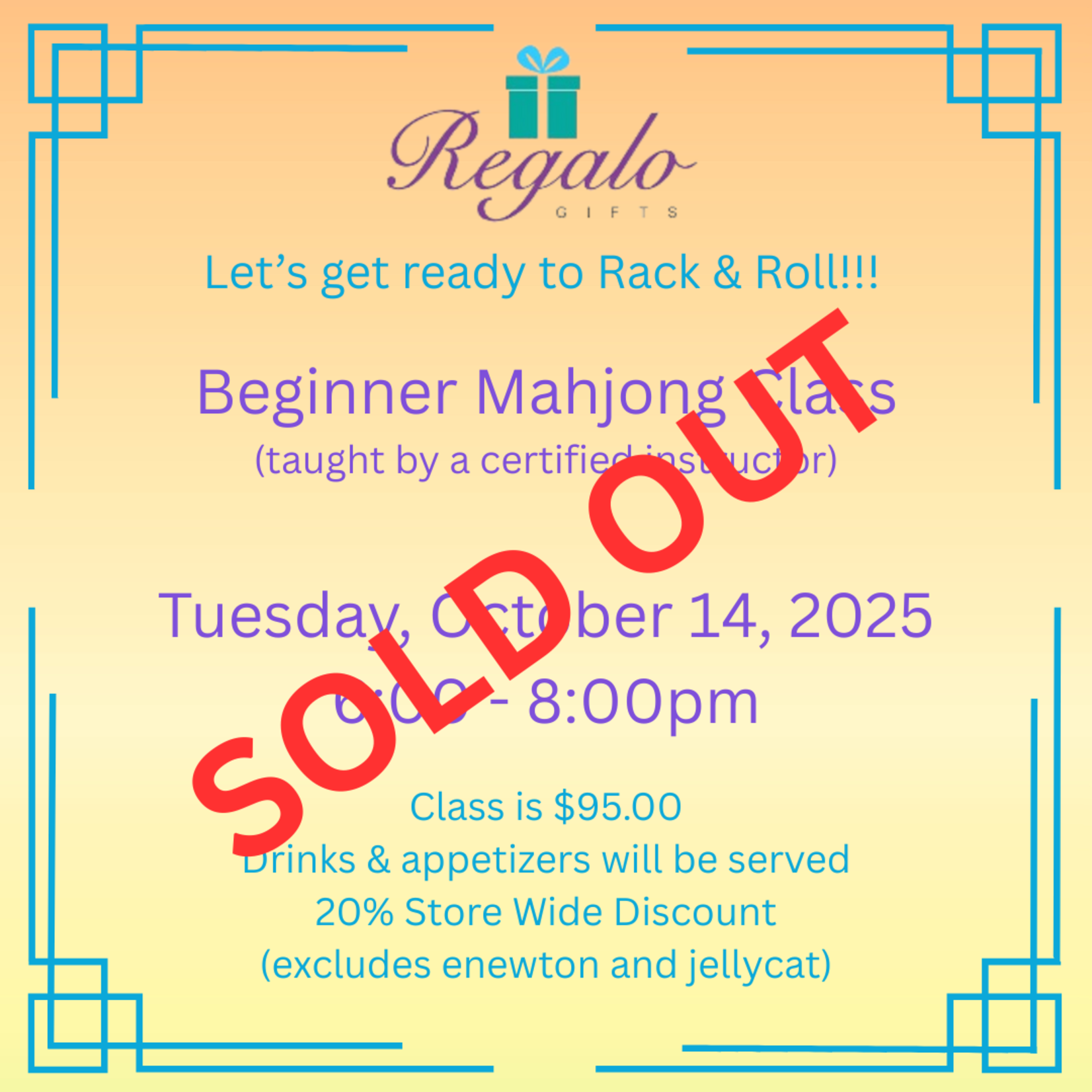 Beginner Mahjong Class - Tuesday, October 14, 2025
