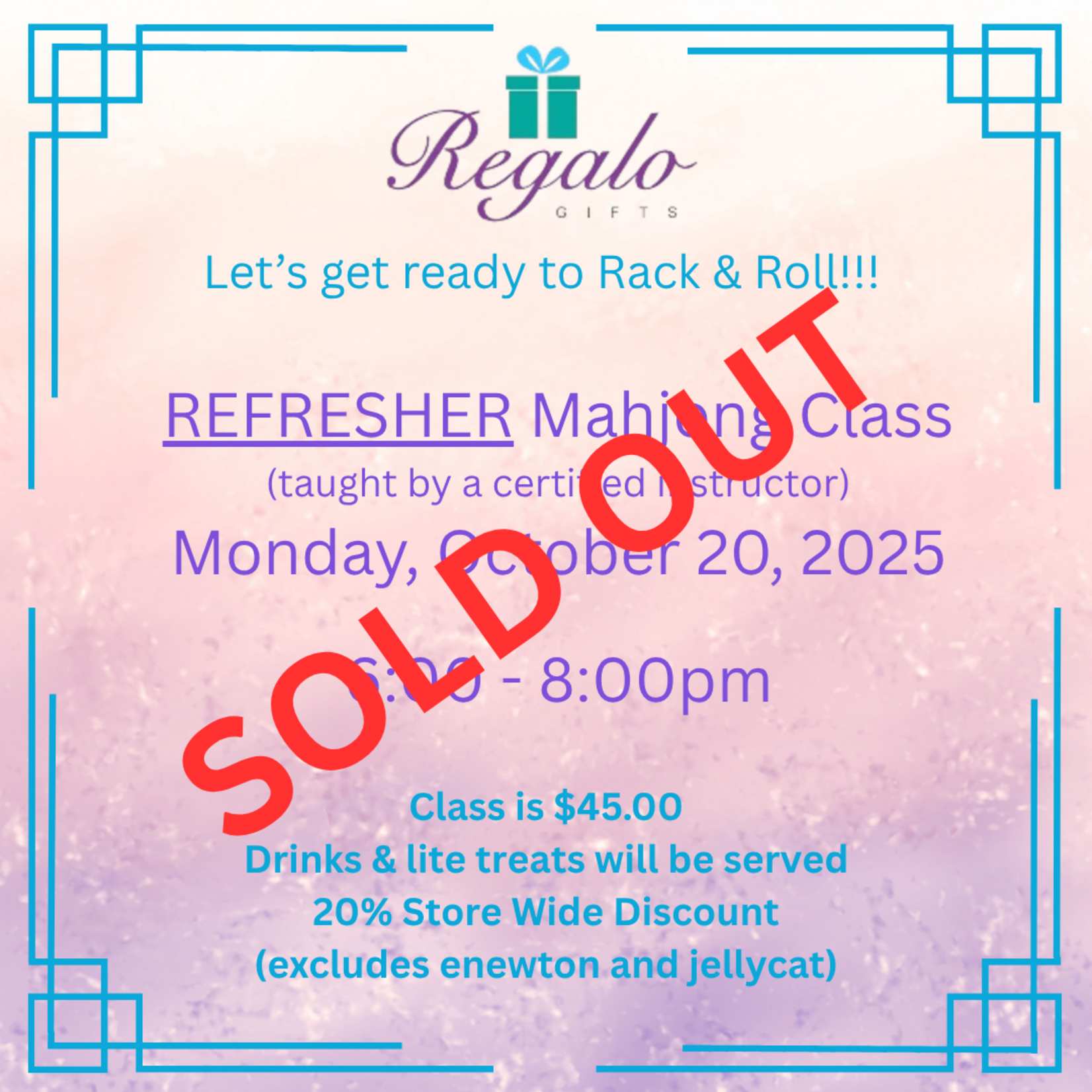 REFRESHER MAHJONG CLASS - Monday, October 20, 2025