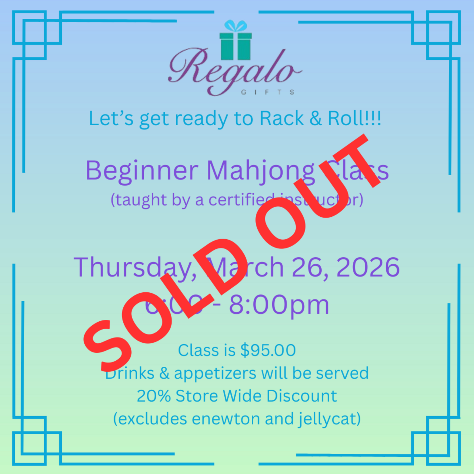 Beginner Mahjong Class Thursday, March 26, 2026