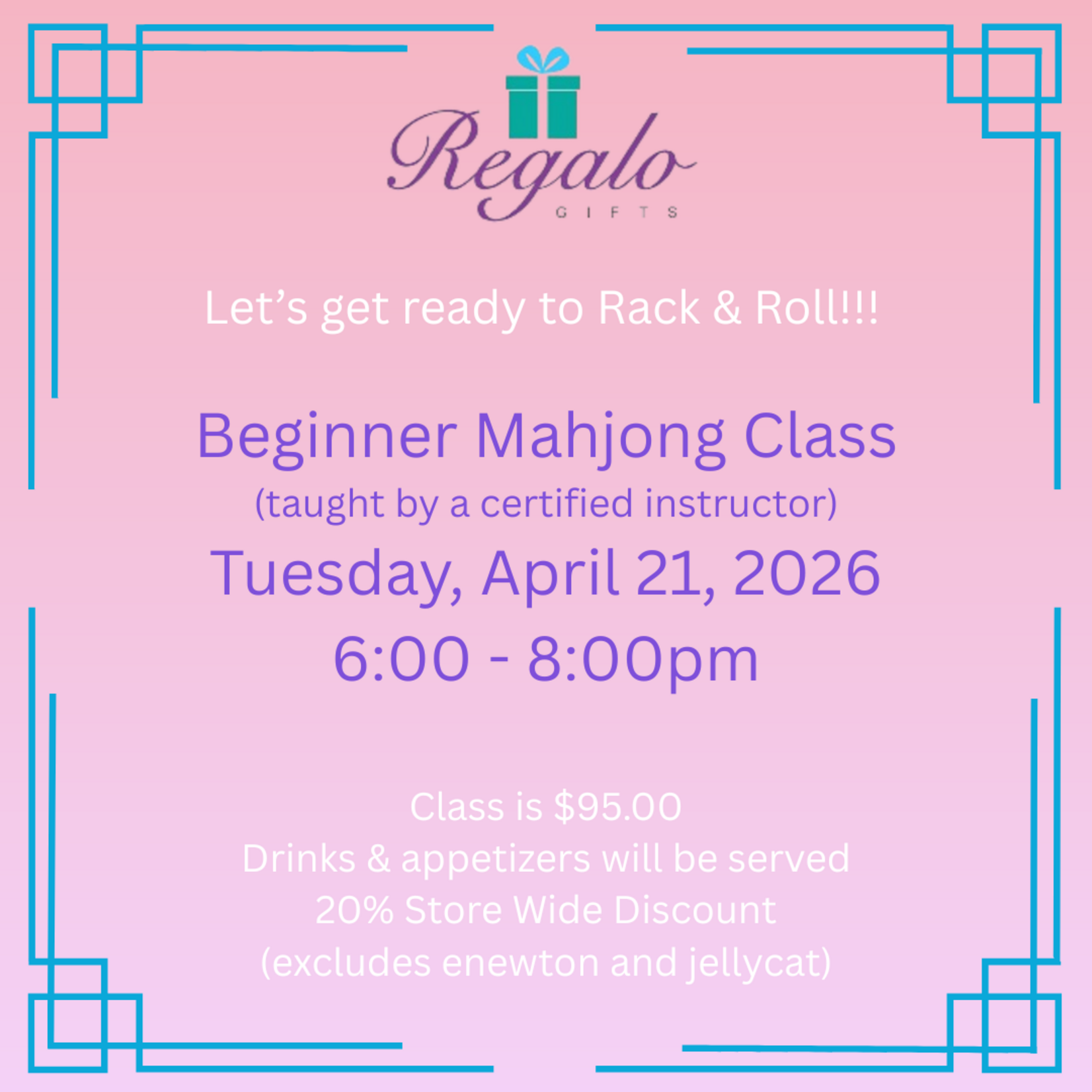 Beginner Mahjong Class - Tuesday, April 21, 2026