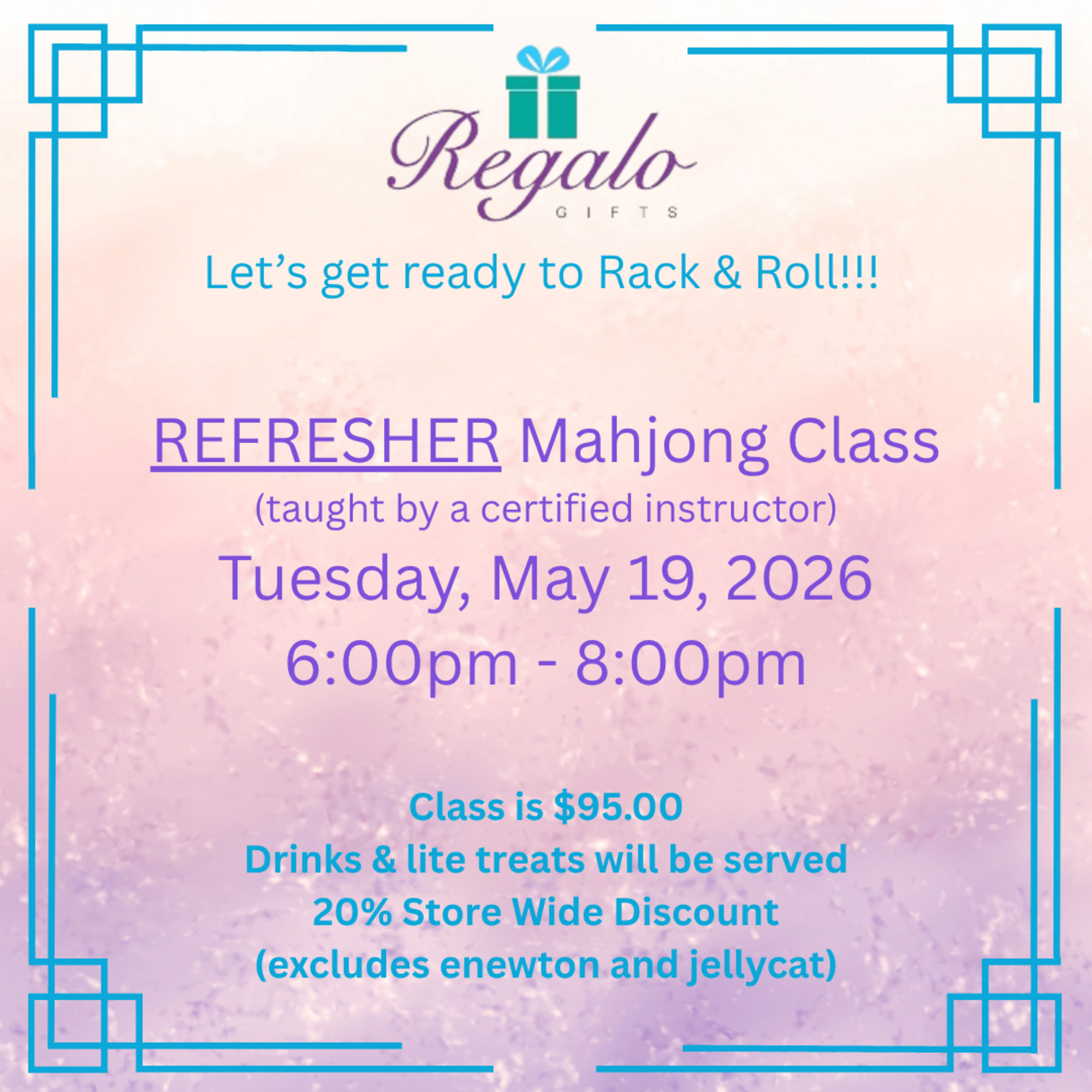 Mahjong REFRESHER Class - Tuesday, May 19, 2026