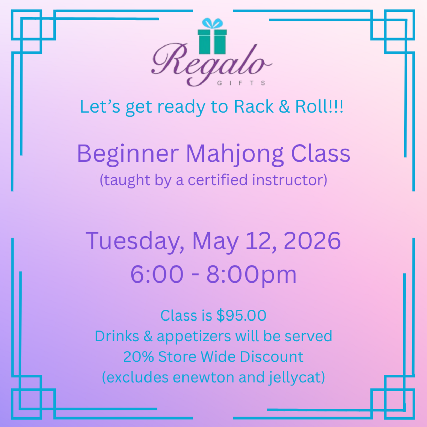 Beginner Mahjong Class - Tuesday, May 12, 2026