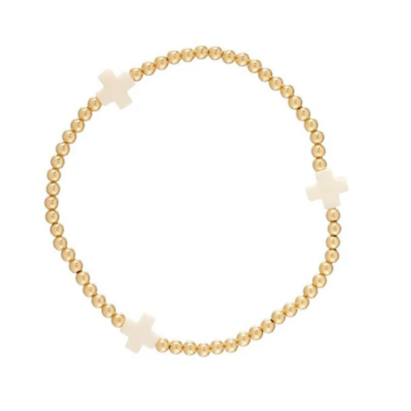 enewton Signature Cross Gold Pattern 3mm Bead Bracelet Off-White