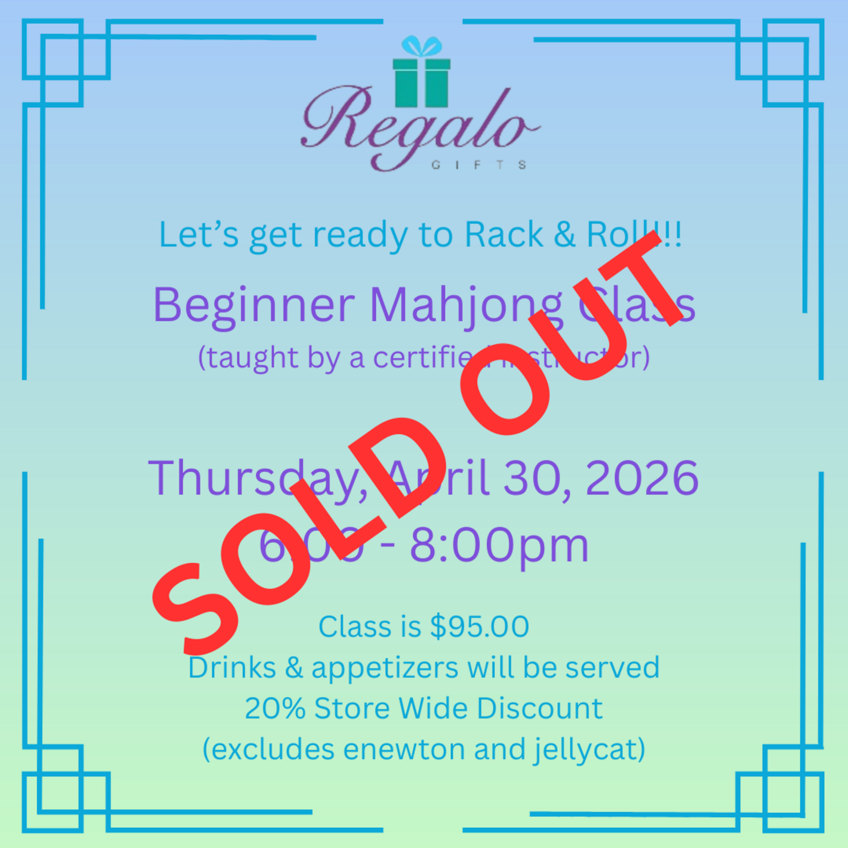 Beginner Mahjong Class - Thursday, April 30, 2026