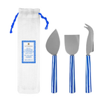 Le Cadeaux Gift Set - 3 Cheese Utensil Set w/ Blue Stripes & Gift Bag