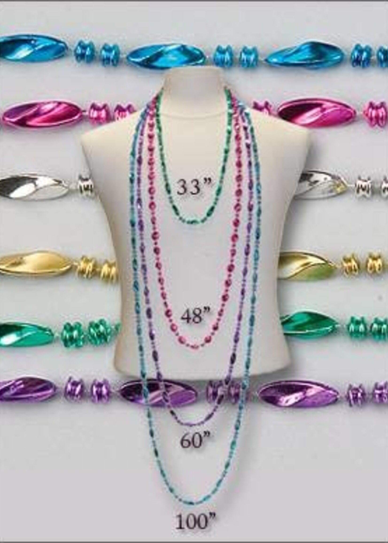 60"METALLIC SWIRLS  BEADS ASSORTED COLORS-6PKT