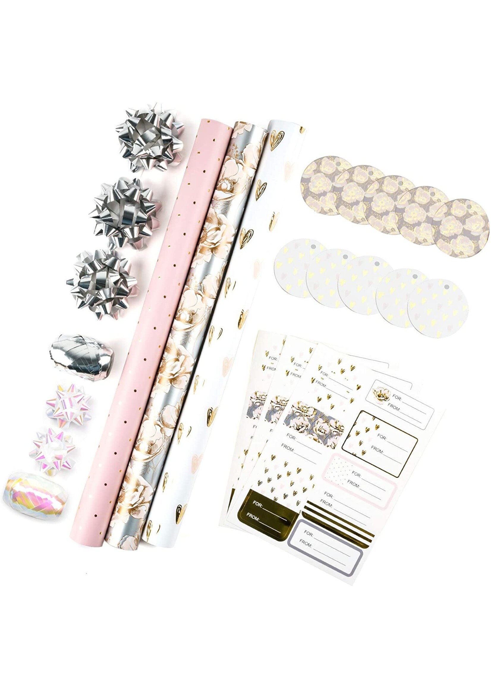 Wrapping Paper Set - Mini Roll with Bow & Ribbon & Gift Tags & Stickers- 17 inch X 120 inch Per roll