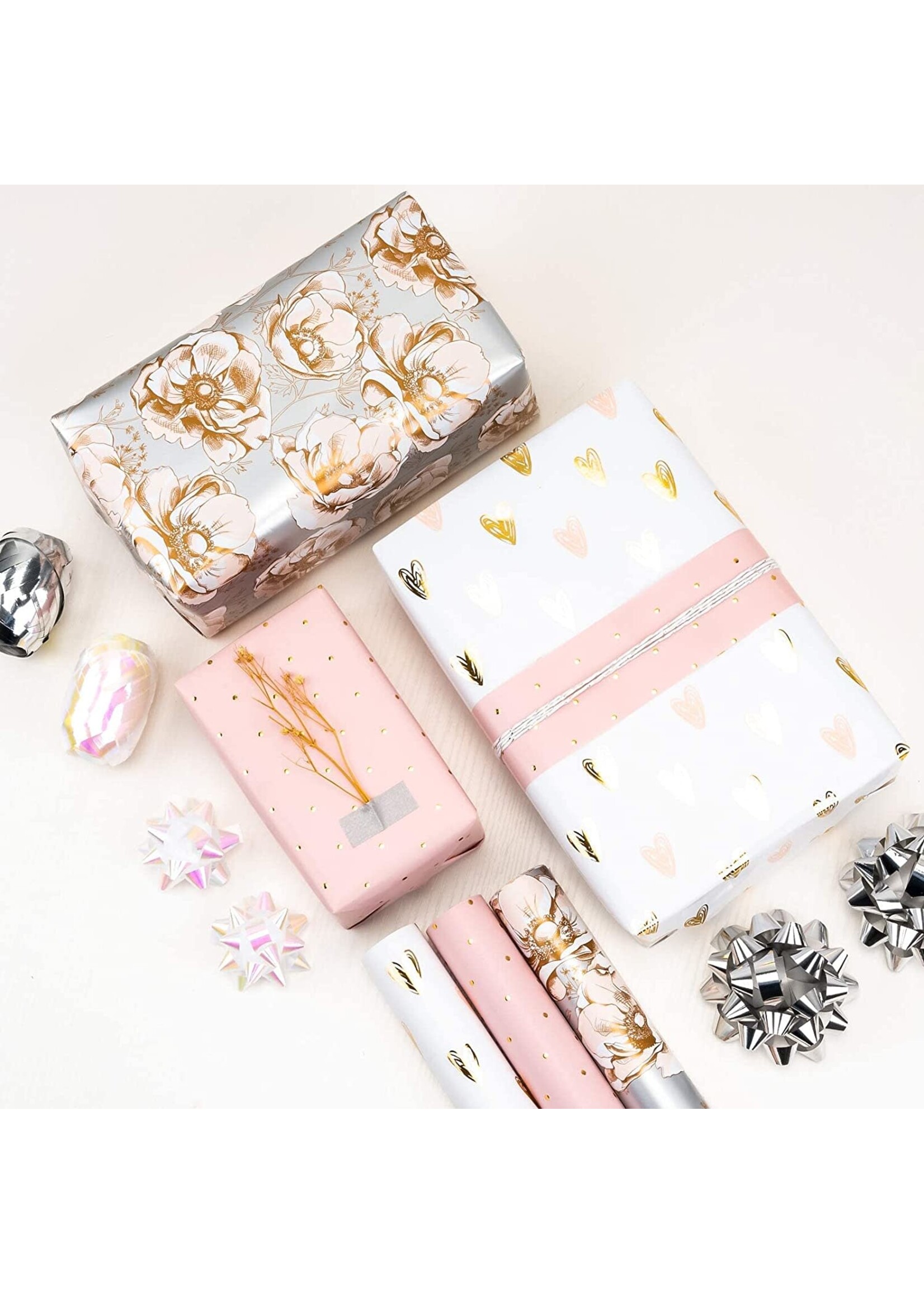Wrapping Paper Set - Mini Roll with Bow & Ribbon & Gift Tags & Stickers- 17 inch X 120 inch Per roll