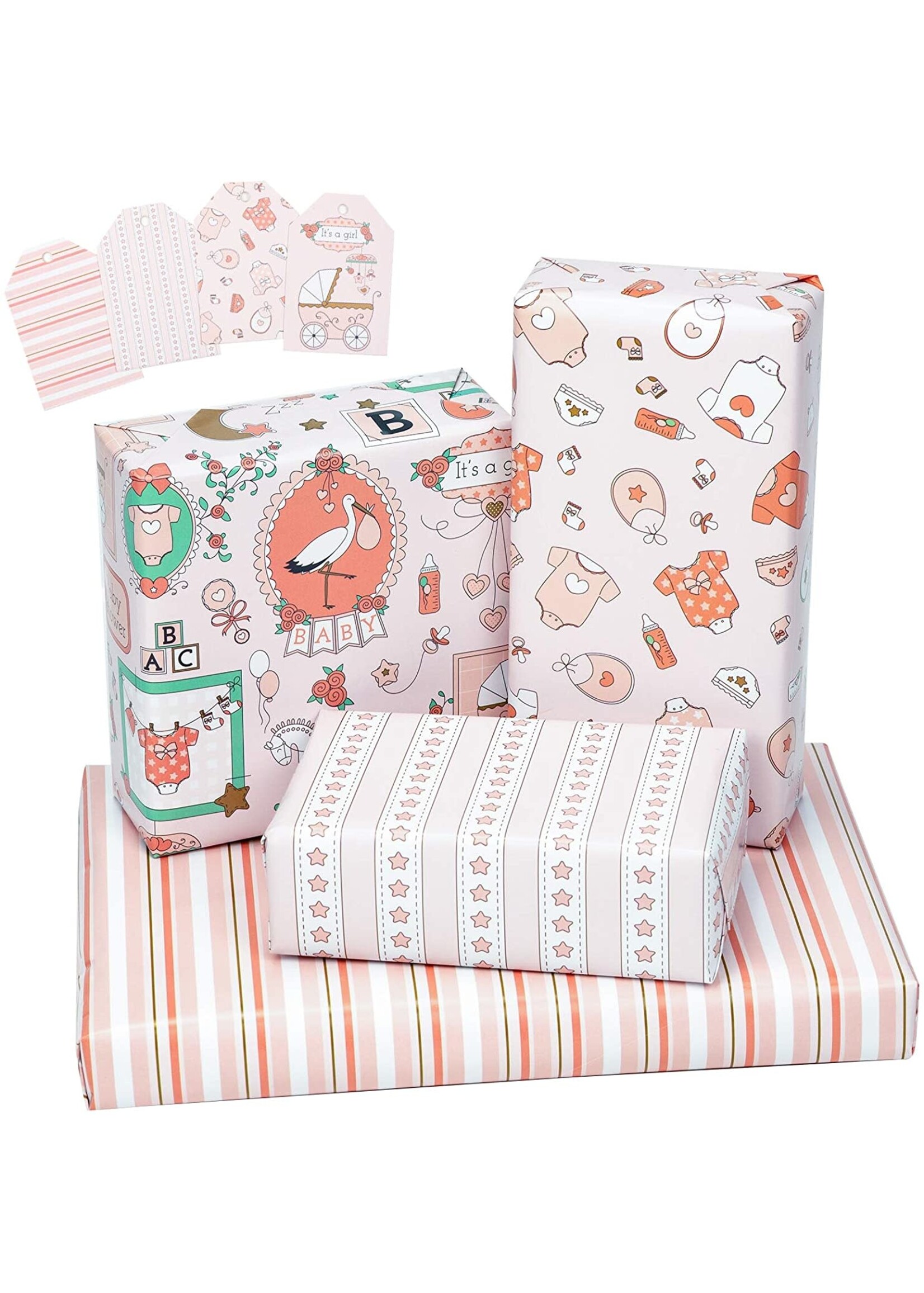 Wrapping Paper Large Sheet with Gift Tags - Fold 27.5 inch X 39.4 inch Per Sheeted Flat