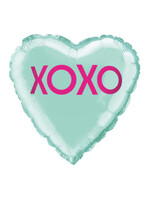 XOXO Teal Heart Shaped Foil Balloon 18", Packaged