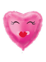 Smiling Pink Heart Shaped Foil Balloon 18", Bulk