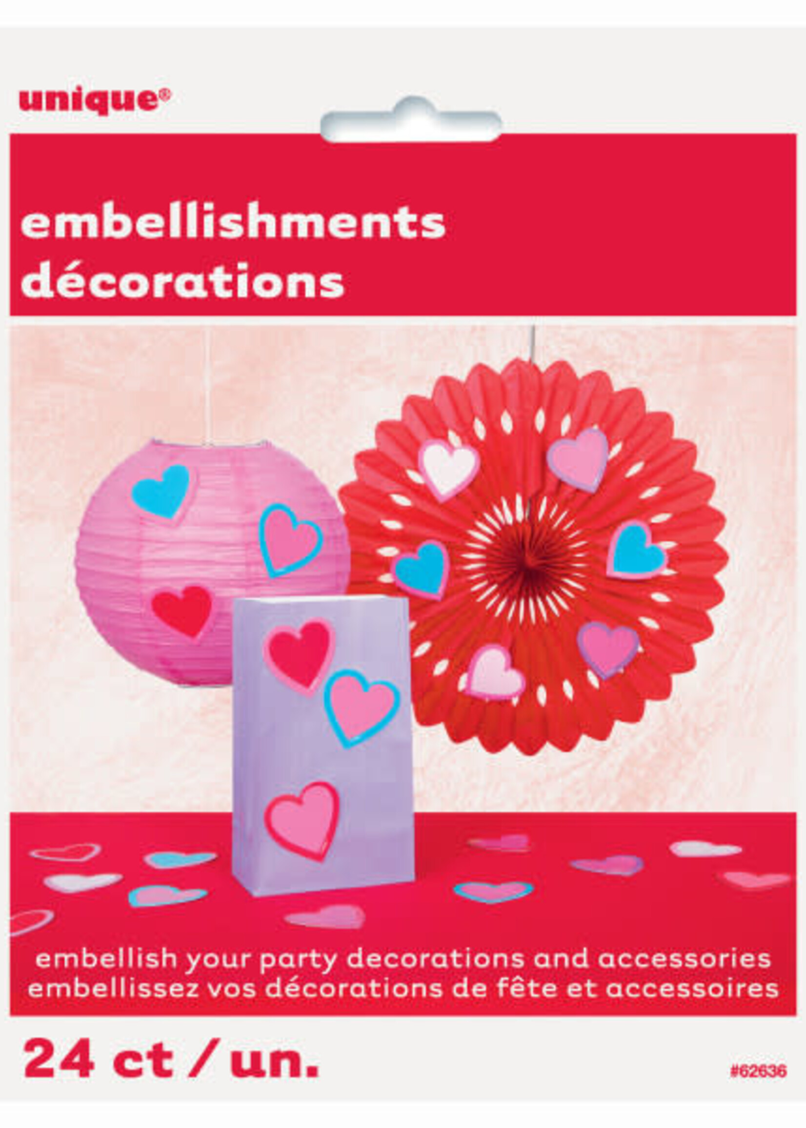 Valentine Heart Party Embellishments, 24ct