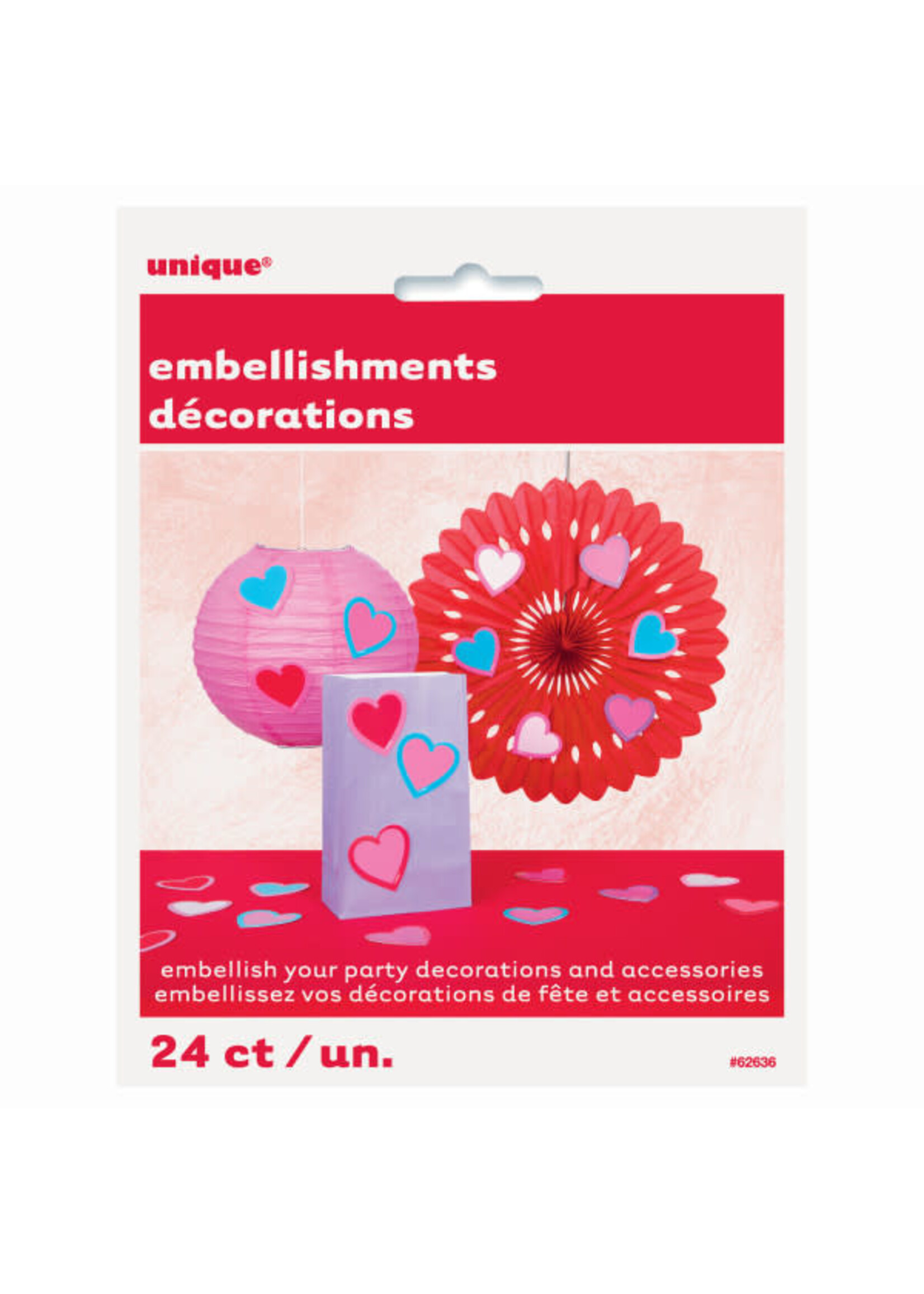 Valentine Heart Party Embellishments, 24ct
