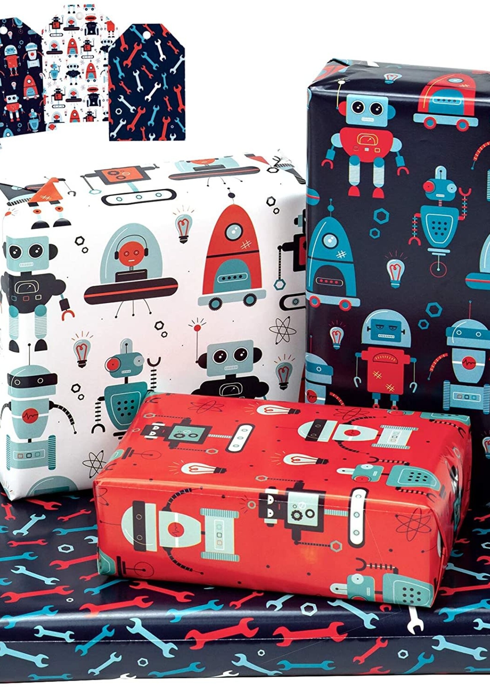 ROBOT DESIGN: gift wrap w/ tag (30.1 sq.ft.TTL.) - 27.5 inch X 39.4 inch Per Sheet