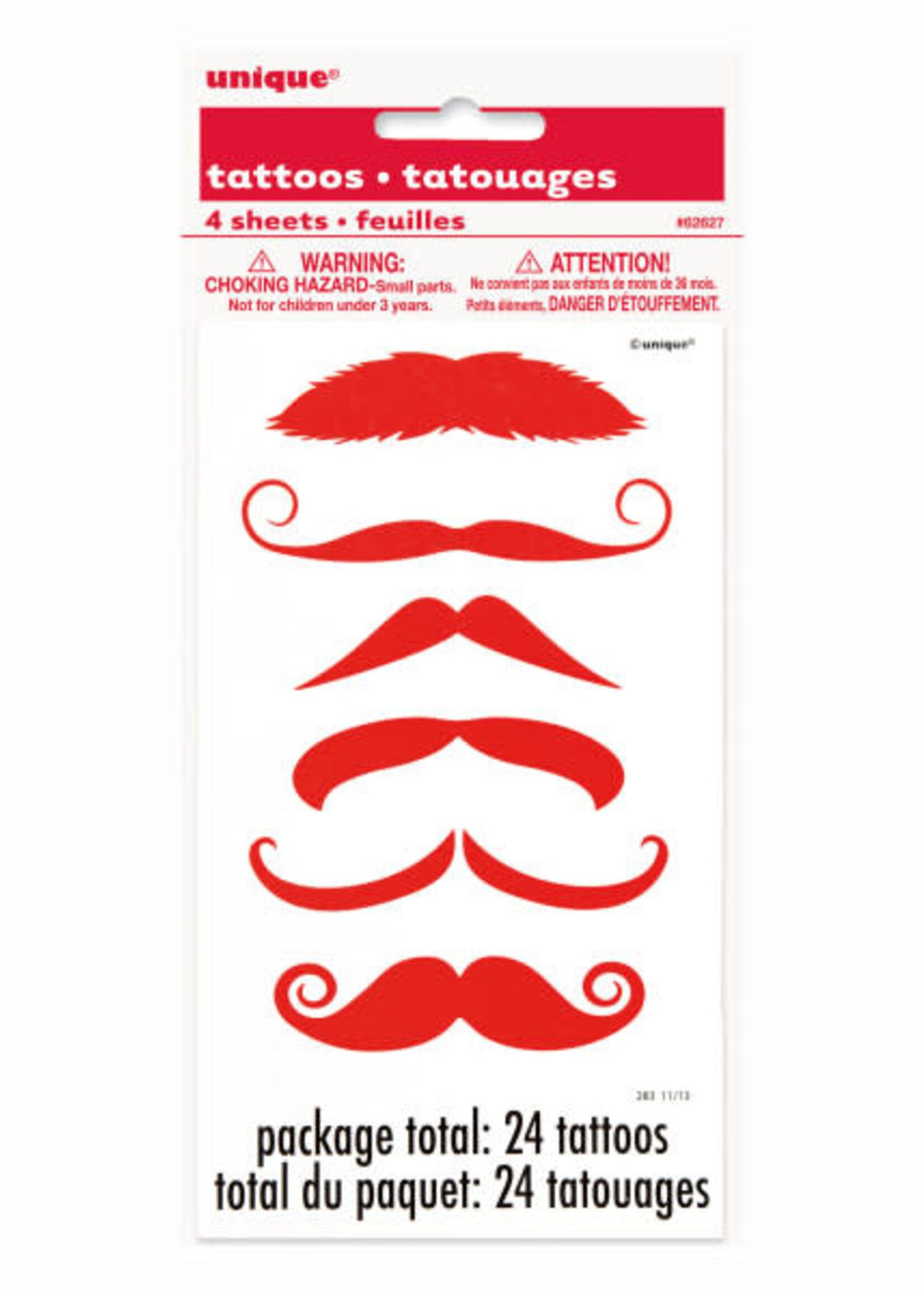 Red Mustache Color Tattoo Sheets, 4ct