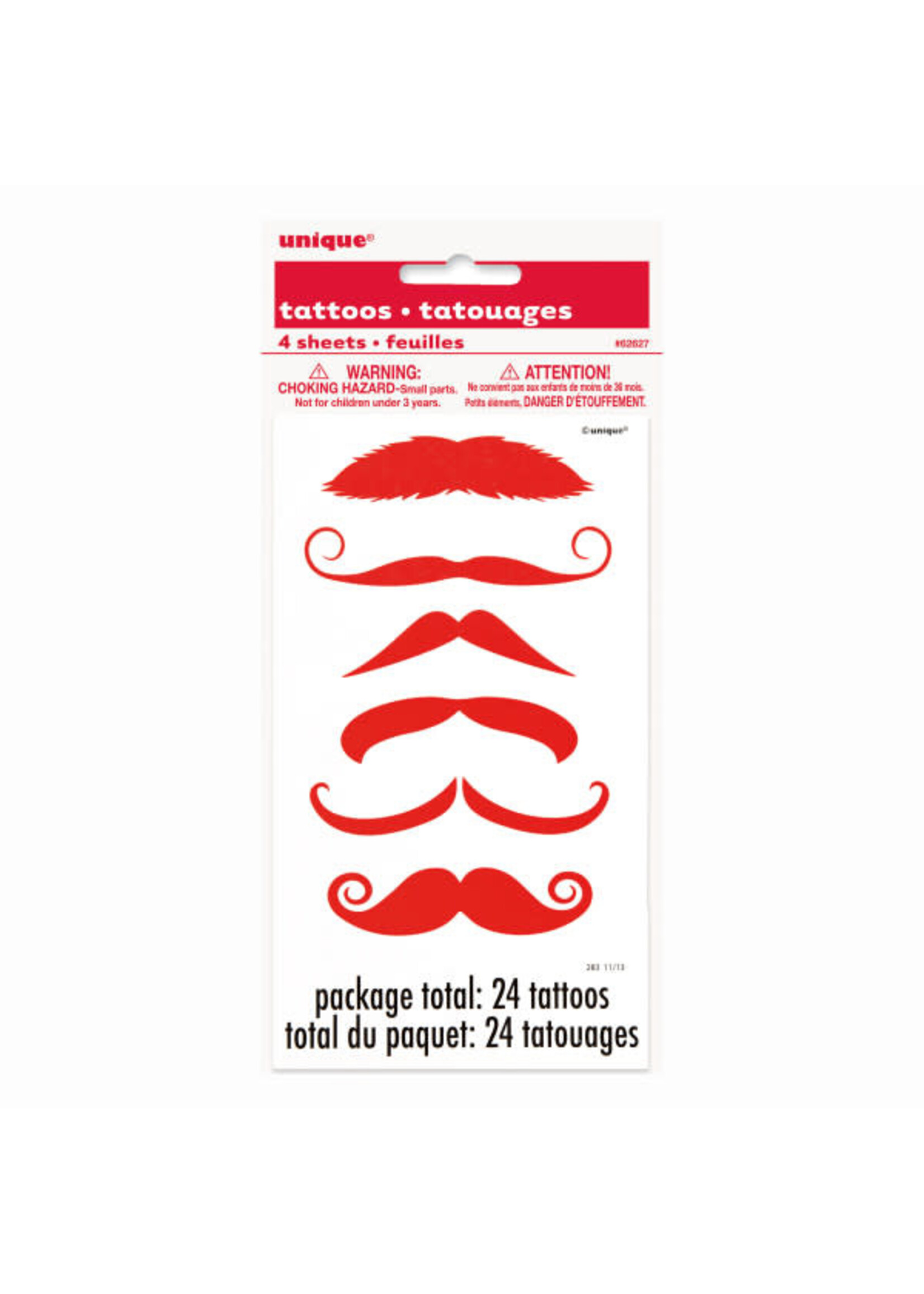 Red Mustache Color Tattoo Sheets, 4ct