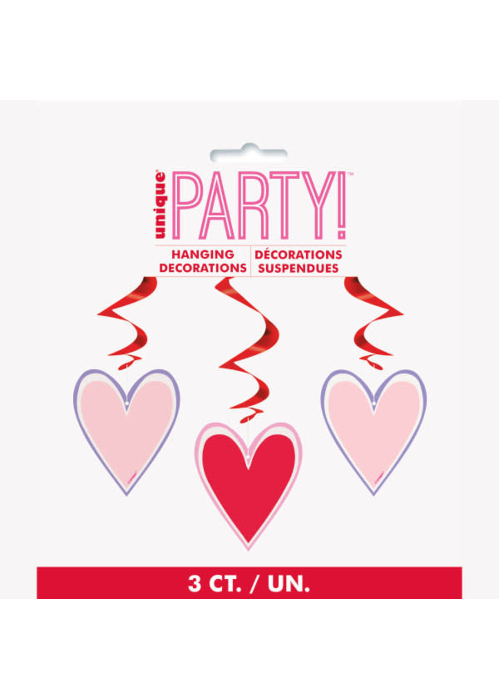 Pink and Red Heart Hanging Swirl Decorations, 26", 3ct