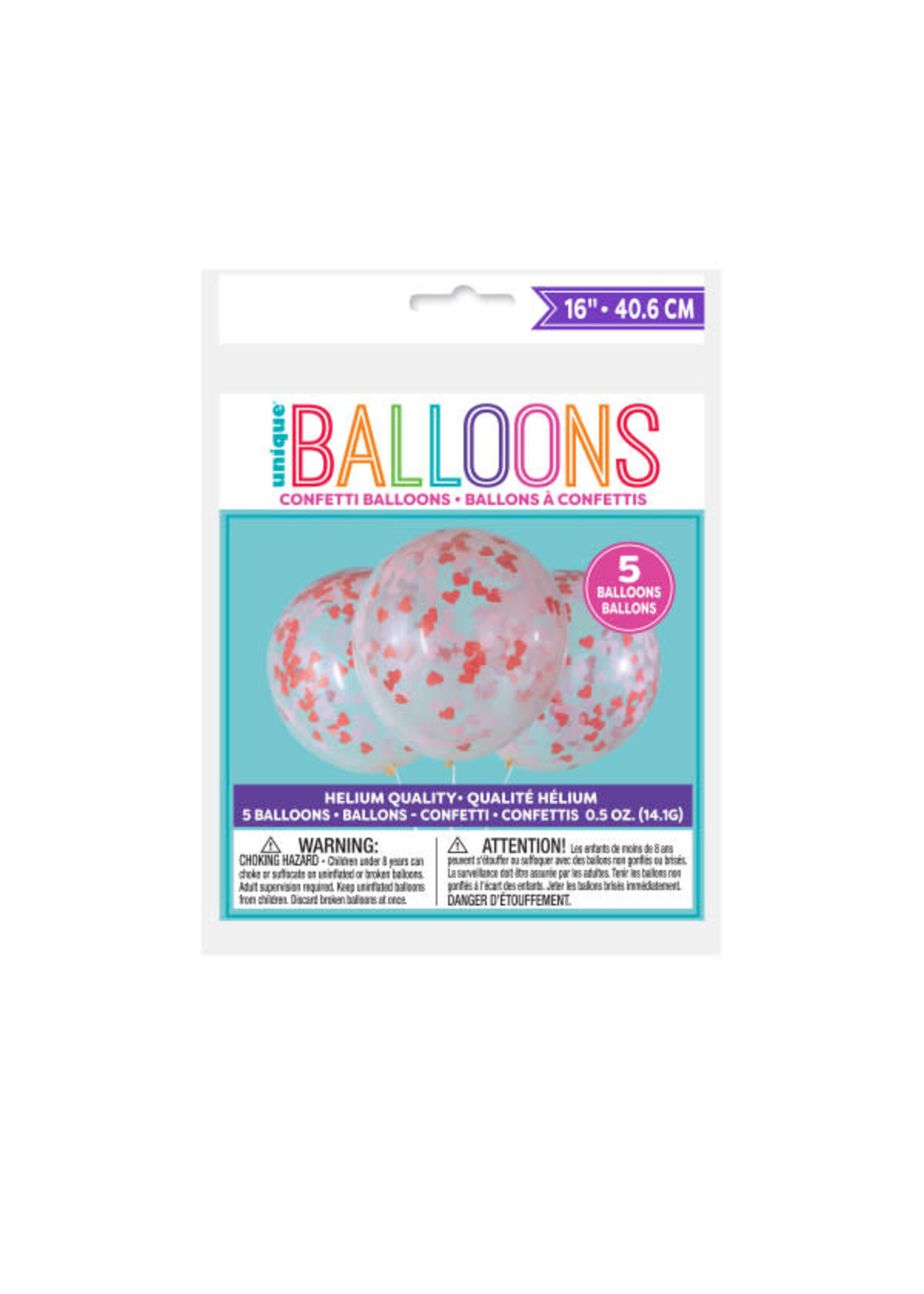 Clear Latex Balloons with Heart-Shaped Confetti 16", 5ct - Pre-Filled