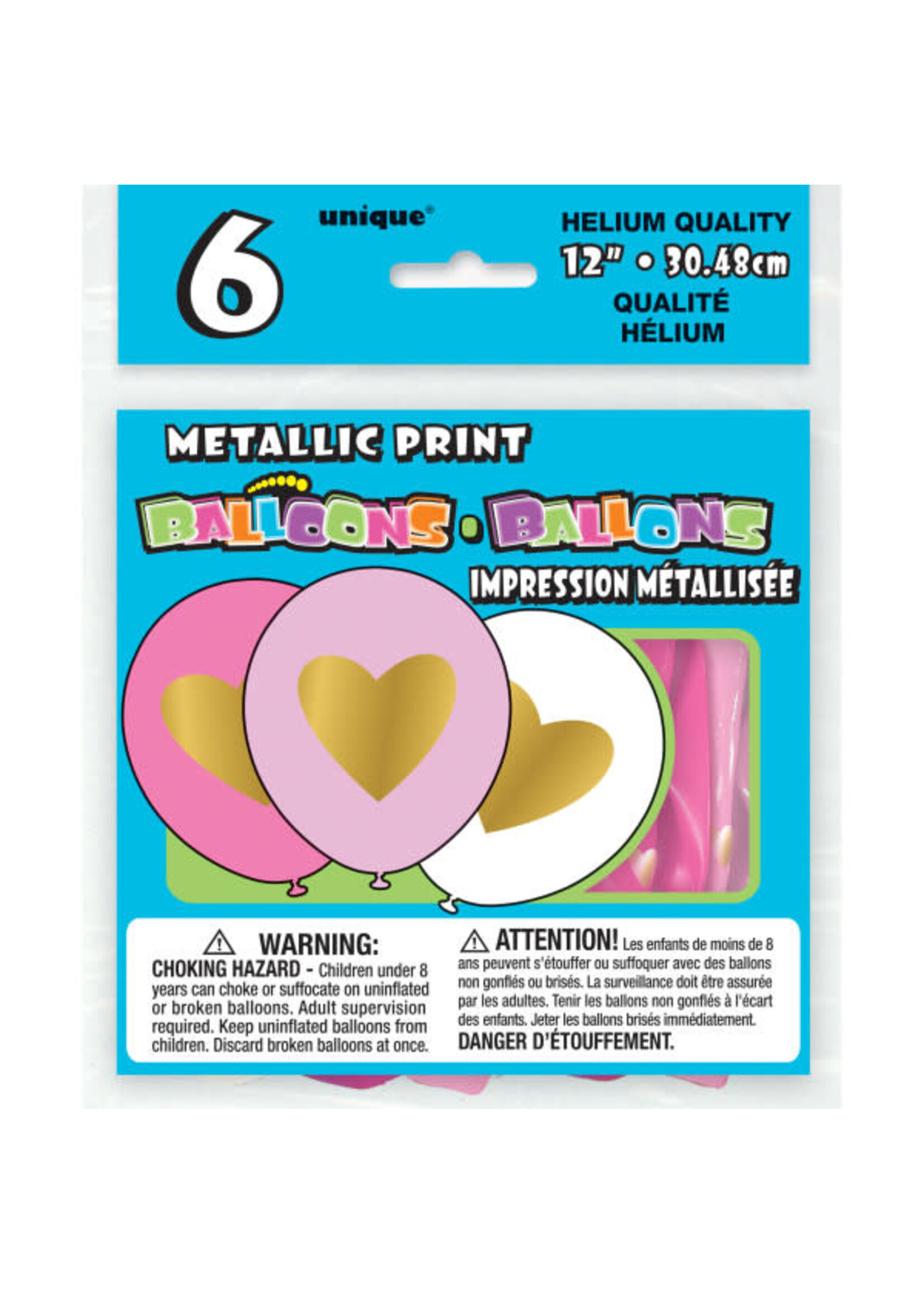 Gold Heart 12" Assorted Latex Balloons, 6ct