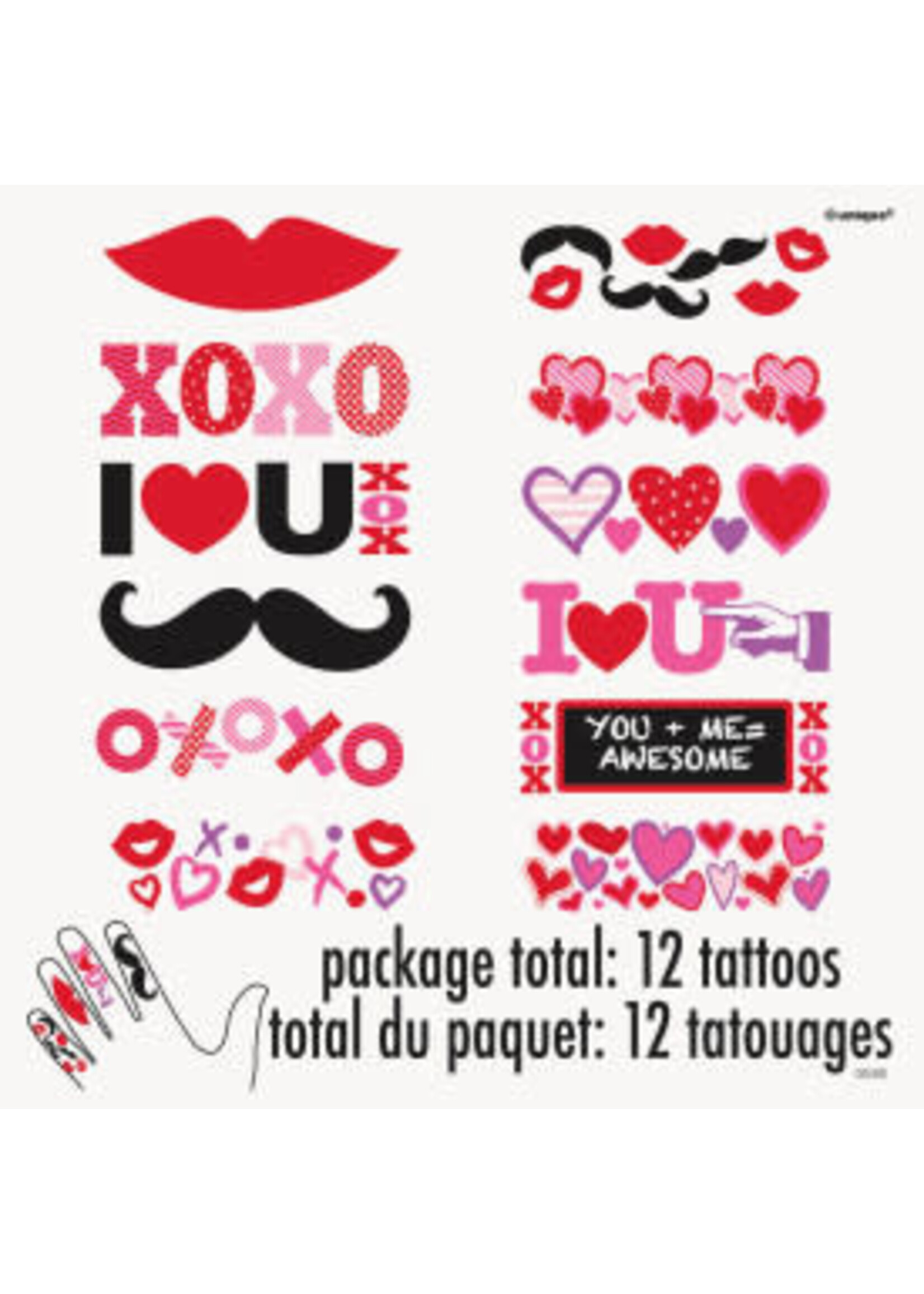 Love & Hearts Finger Tattoos, 12ct