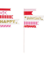 Valentine's Day Pennant Flag Cake Toppers, 2ct