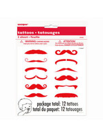 Red Mustache Finger Tattoos, 12ct