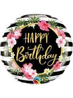BDAY HIBISCUS STRIPES 18" BALLOON